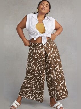 WHIT Two by Anthropologie Brown & Cream Wide Leg Pants, Size 8